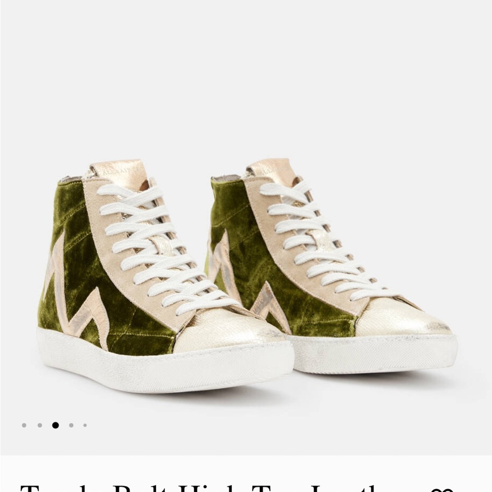 All Saints Green and Gold Velvet Tundy Bolt Sneakers